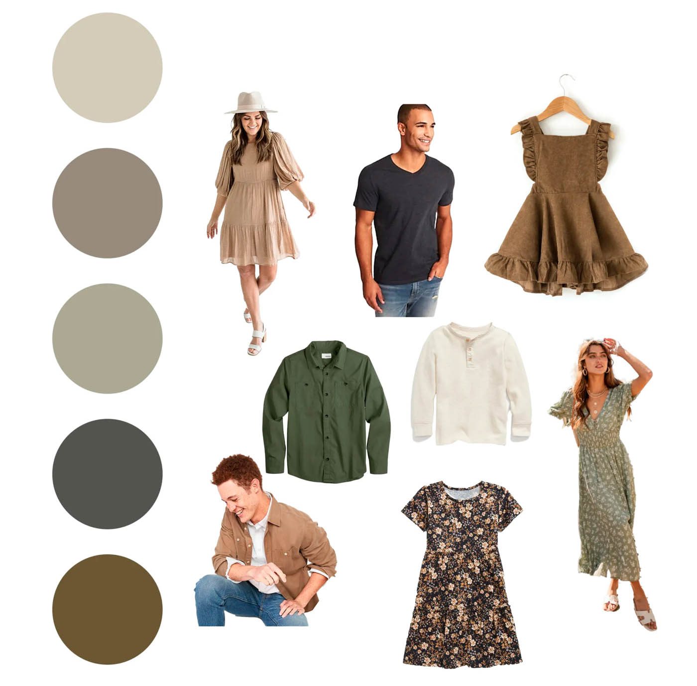 Neutral Green And Tan Family Outfit Color Palette For Fall Family Photography In Dallas Texas