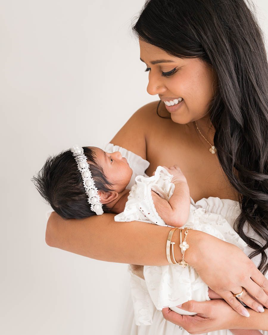 Mother And Baby Portrait With Soft Neutral Wardrobe Styling