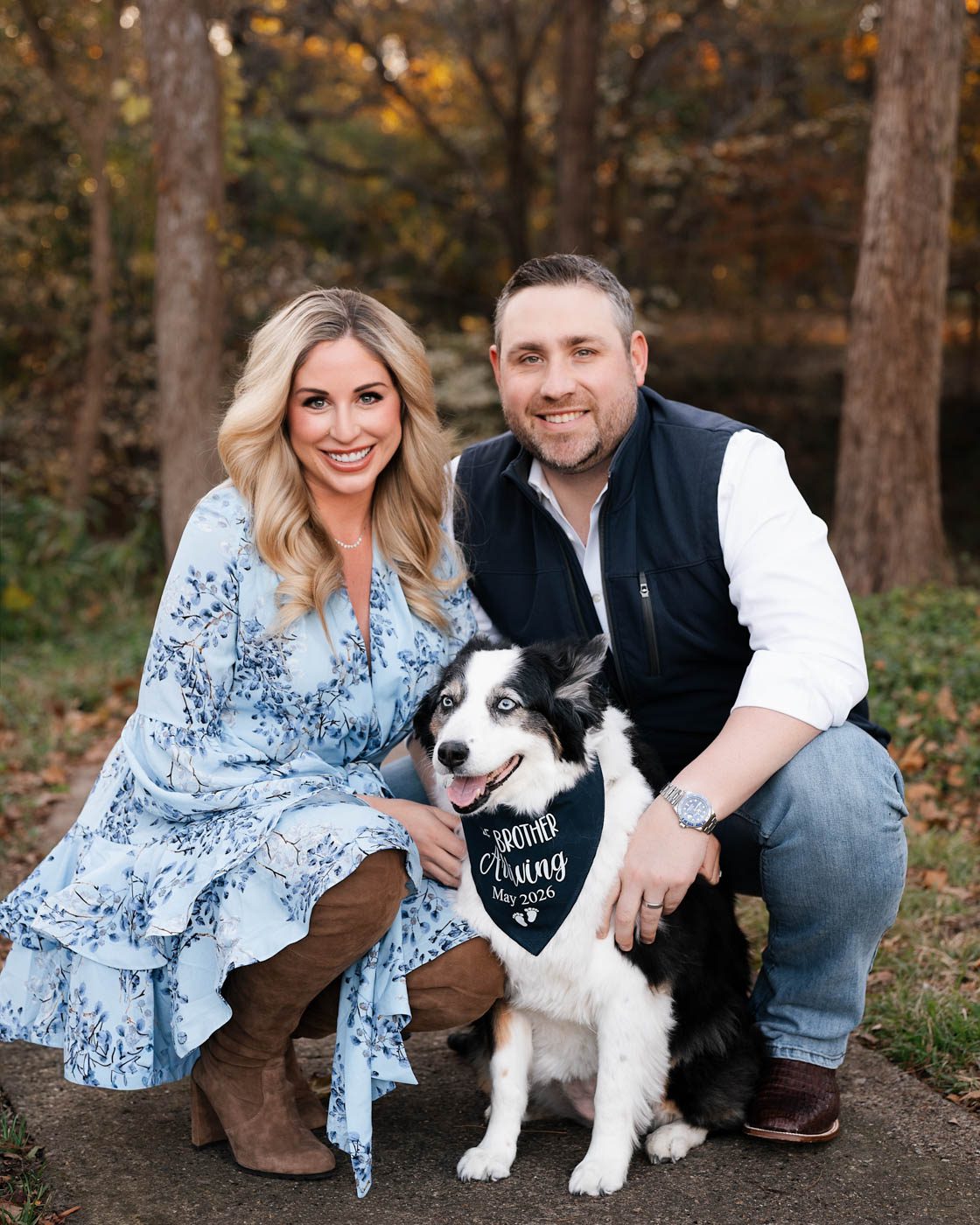 Couple Posing With Their Dog During An Outdoor Family Photography Session In Dallas