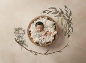 Newborn Nestled In A Wooden Bowl For Dallas Newborn Photography