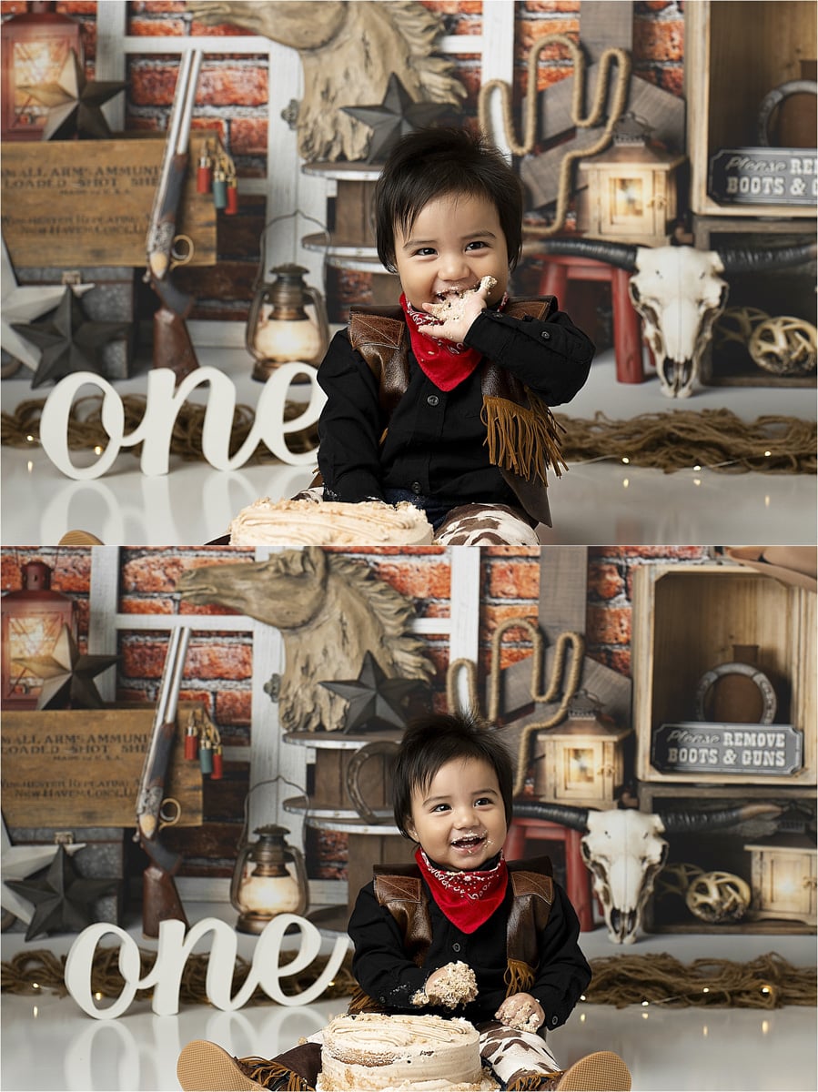 Baby Celebrating Happily In A Ranch Themed Cake Smash Photoshoot 