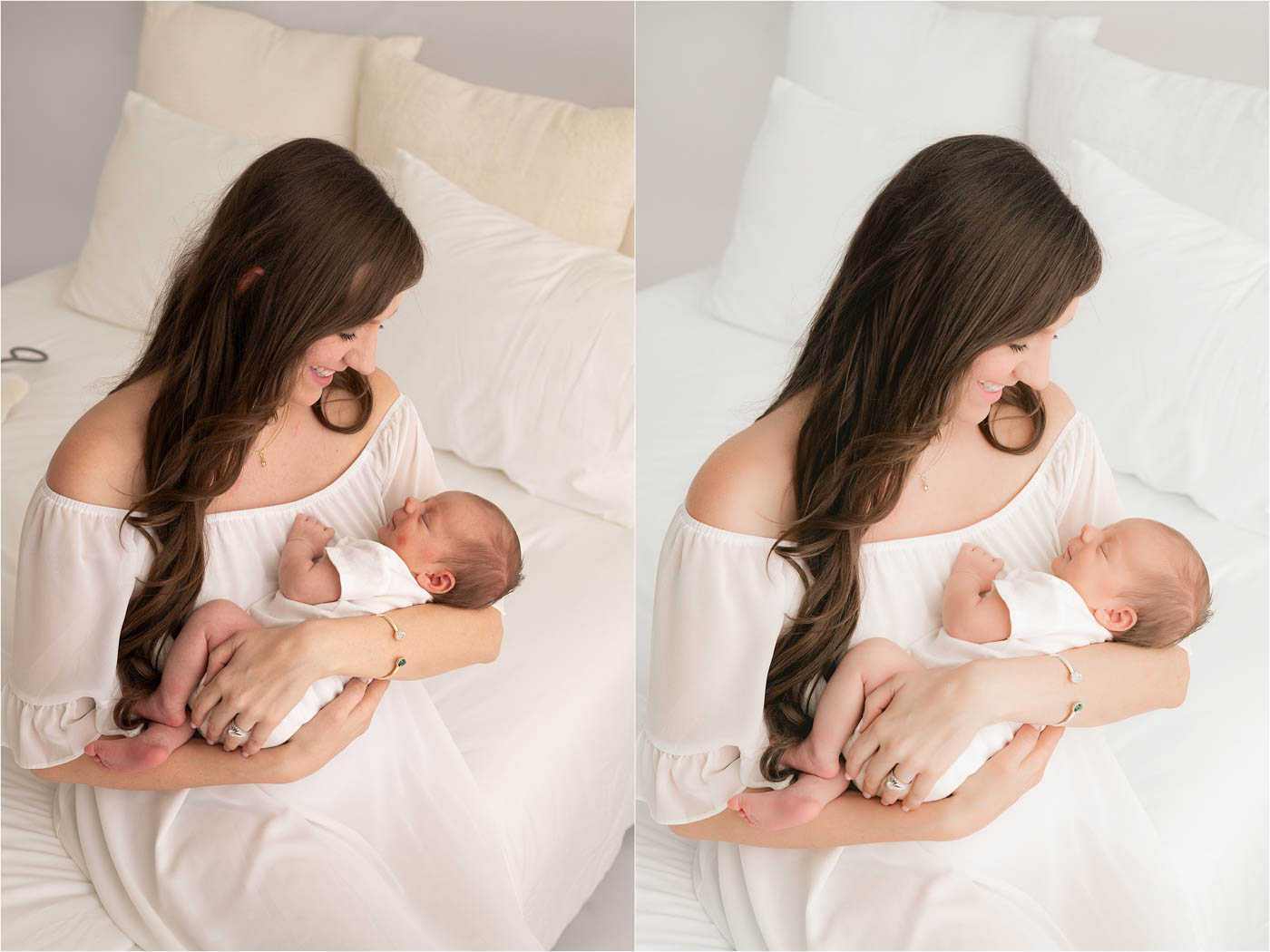 The Art Behind The Final Image: What Professional Photo Editing Really Looks Like 1 Before And After Professional Editing Of A Lifestyle Newborn Photography Session In Dallas Texas Featuring A Mother Holding Her Newborn Baby