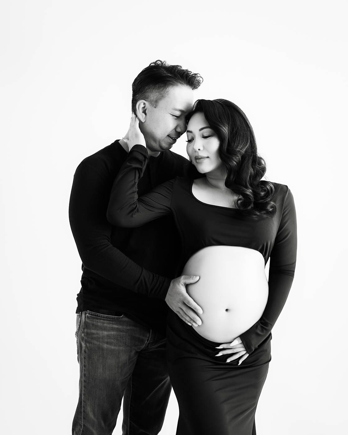 Couple Posing For Timeless Studio Maternity Portraits In Dallas Photography Studio