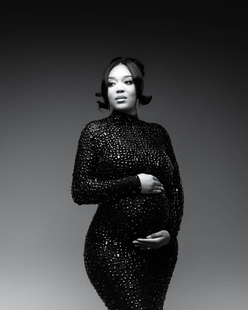 Dallas Maternity Photographer Creates An Editorial Pregnancy Portrait Featuring A Fitted Black Sequin Dress
